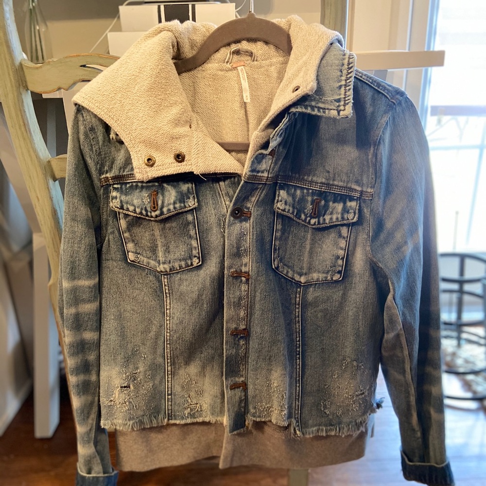 Free People Jean Jacket with hood. Worn once